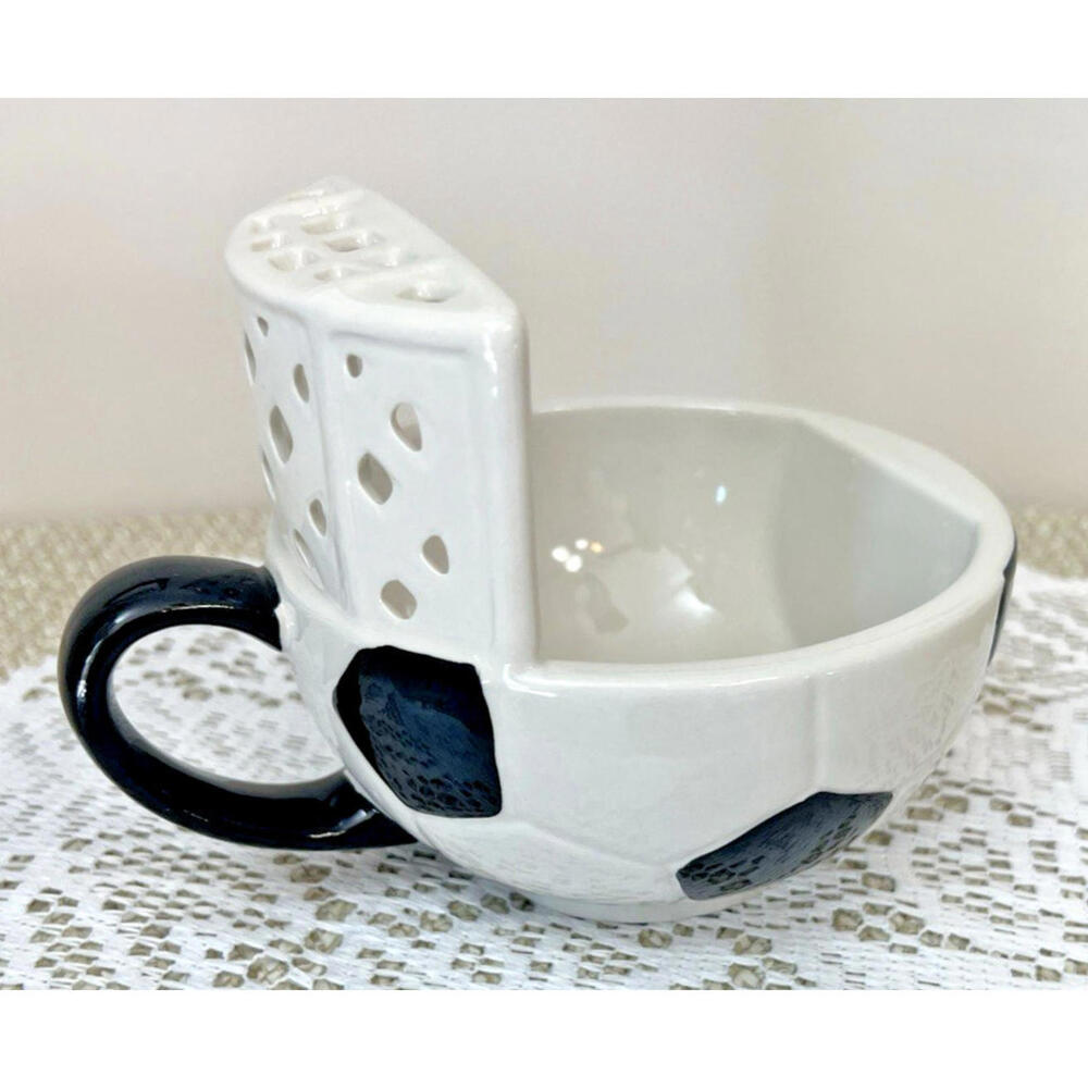 Sandy Clough Cup of Encouragement Soccer Dunk Mug Goal Hoop Ceramic Black White
